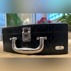 Modella Patent MocCroc Hard Cosmetic Case, Chrome Handle & Locking Latch/2 Keys